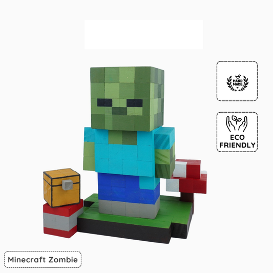 Handmade eco-friendly wooden pixel zombie figure collectible toy