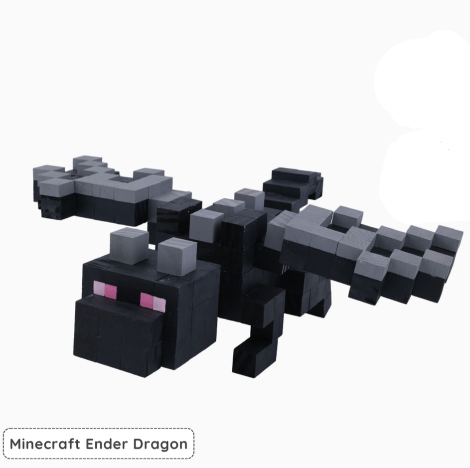 Main eco-friendly handmade Minecraft Ender Dragon wooden art toy collectible.
