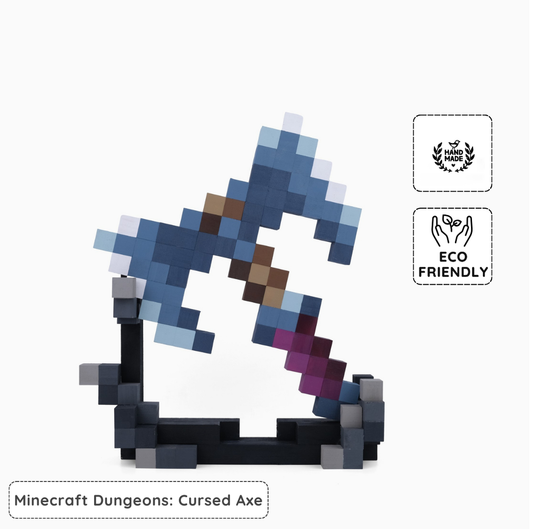 Main eco-friendly handmade Minecraft Cursed Axe wooden collectible with pixel art design.