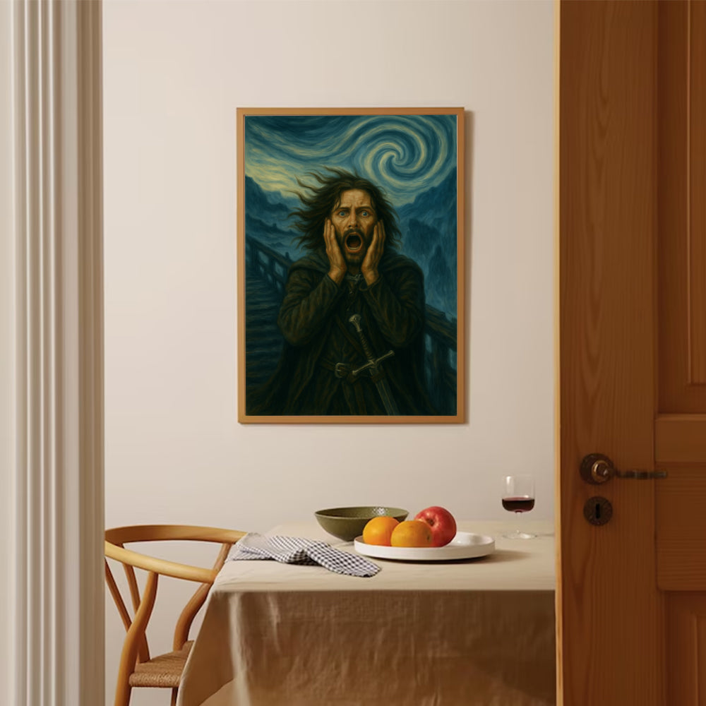 Aragorn Funny Meme Art Poster, Lord of The Rings, Davinci, Van Gogh Style Fantasy Wall Decor, Humorous Lord Artwork Print, Trendy Home Art Gift