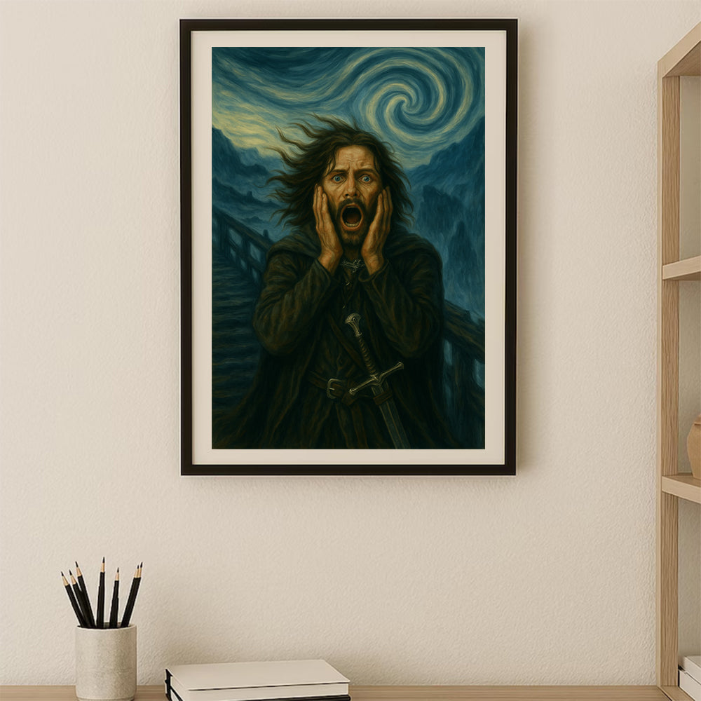 Aragorn Funny Meme Art Poster, Lord of The Rings, Davinci, Van Gogh Style Fantasy Wall Decor, Humorous Lord Artwork Print, Trendy Home Art Gift